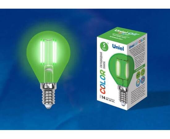 Лампа светодиодная филаментная (UL-00002987) Uniel E14 5W зеленый LED-G45-5W/GREEN/E14 GLA02GR