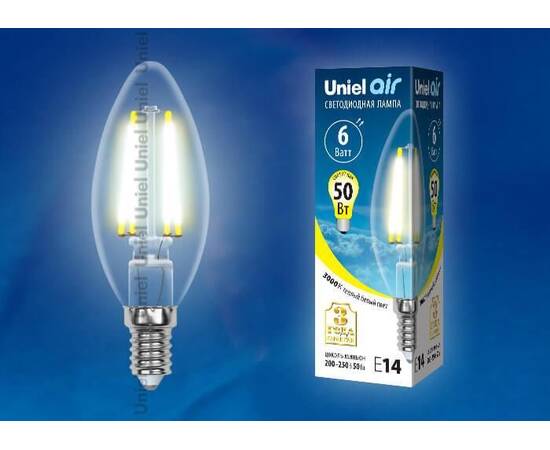 Лампа светодиодная филаментная Uniel E27 7W 3000K прозрачная LED-A60-7W/WW/E27/CL/MB GLM10TR, изображение 2
