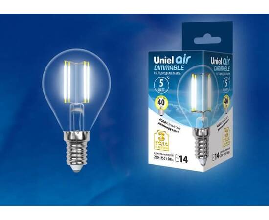 Лампа светодиодная филаментная (UL-00002870) Uniel E14 5W 4000K LED-G45-5W/NW/E14/CL/DIM GLA01TR