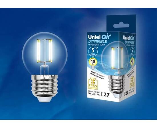 Лампа светодиодная филаментная (UL-00002871) Uniel E27 5W 4000K LED-G45-5W/NW/E27/CL/DIM GLA01TR