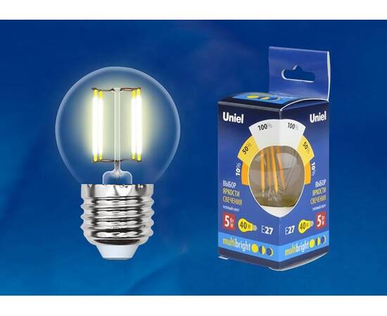 Лампа светодиодная филаментная Uniel E14 5W 3000K прозрачная LED-G45-5W/WW/E14/CL/MB GLM10TR, изображение 2