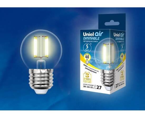 Лампа светодиодная филаментная (UL-00002868) Uniel E27 5W 3000K LED-G45-5W/WW/E27/CL/DIM GLA01TR