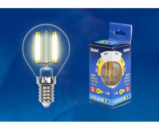 Лампа светодиодная филаментная Uniel E14 5W 3000K прозрачная LED-C35-5W/WW/E14/CL/MB GLM10TR UL-0000, изображение 2