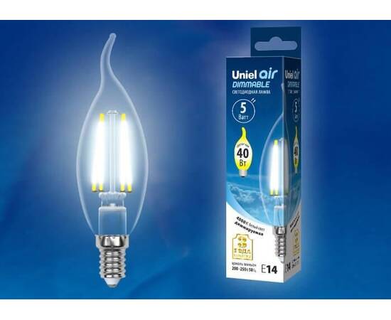 Лампа светодиодная филаментная (UL-00002865) Uniel E14 5W 4000K LED-CW35-5W/NW/E14/CL/DIM GLA01TR