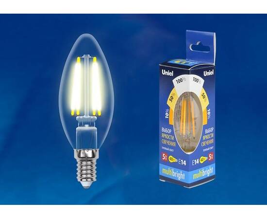 Лампа светодиодная филаментная Uniel E14 5W 3000K прозрачная LED-CW35-5W/WW/E14/CL/MB GLM10TR UL-000, изображение 2
