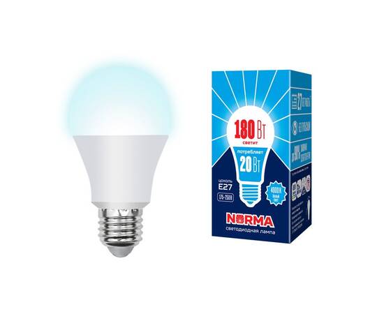 Лампа светодиодная (UL-00004029) Volpe E27 20W 4000K матовая LED-A65-20W/NW/E27/FR/NR