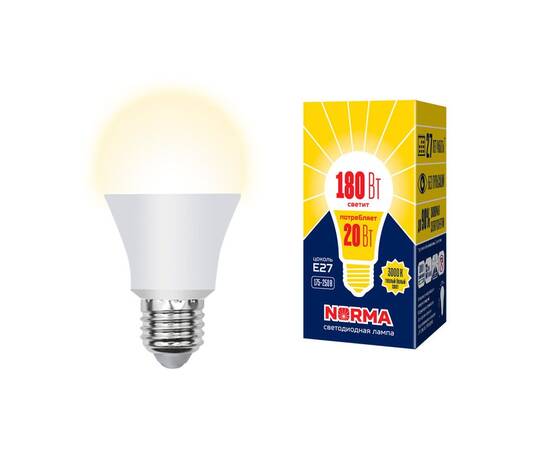Лампа светодиодная (UL-00004030) Volpe E27 20W 3000K матовая LED-A65-20W/WW/E27/FR/NR