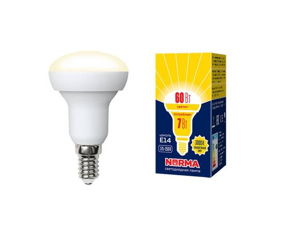 Лампа светодиодная (UL-00003845) Volpe E14 7W 3000K матовая LED-R50-7W/WW/E14/FR/NR