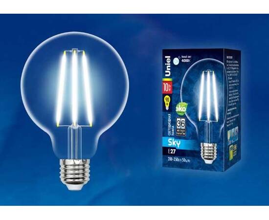 Лампа светодиодная филаментная (UL-00004862) Uniel E27 10W 3000K прозрачная LED-G95-10W/3000K/E27/CL, изображение 2