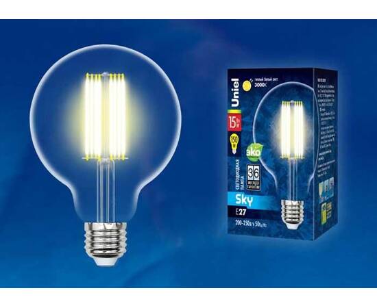 Лампа светодиодная филаментная (UL-00004863) Uniel E27 10W 4000K прозрачная LED-G95-10W/4000K/E27/CL, изображение 2