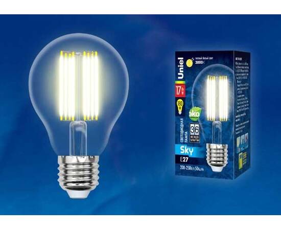 Лампа светодиодная филаментная (UL-00004869) Uniel E27 15W 4000K прозрачная LED-A70-15W/4000K/E27/CL, изображение 2