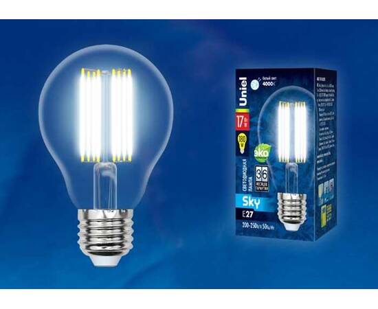 Лампа светодиодная филаментная (UL-00004870) Uniel E27 17W 3000K прозрачная LED-A70-17W/3000K/E27/CL, изображение 2
