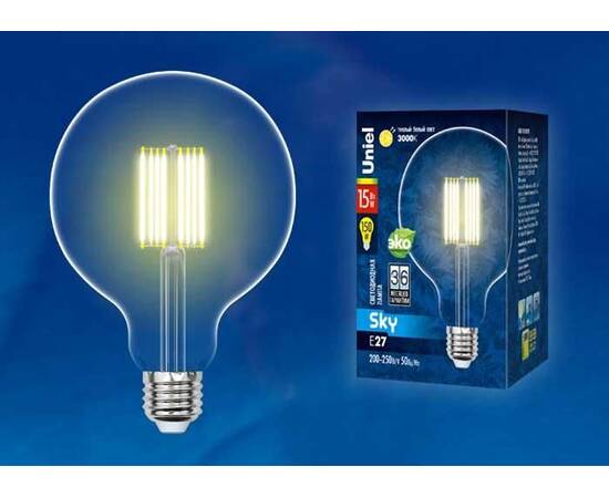 Лампа светодиодная филаментная (UL-00004859) Uniel E27 10W 4000K прозрачная LED-G125-10W/NW/E27/CL P, изображение 2