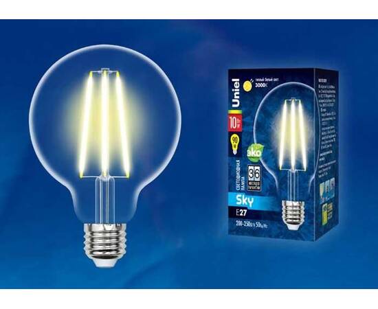 Лампа светодиодная филаментная (UL-00004861) Uniel E27 15W 4000K прозрачная LED-G125-15W/4000K/E27/C, изображение 2