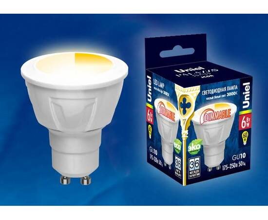Лампа светодиодная диммируемая (UL-00003988) Uniel GU10 6W 4000K матовая LED-JCDR 6W/NW/GU10/FR/DIM, изображение 2