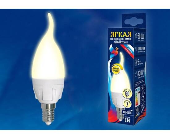 Лампа светодиодная диммируемая (UL-00004298) Uniel E14 7W 4000K матовая LED-CW37 7W/4000K/E14/FR/DIM, изображение 2