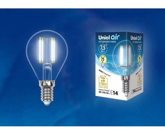 Лампа светодиодная филаментная (UL-00003254) Uniel E14 7,5W 4000K прозрачная LED-G45-7,5W/NW/E14/CL