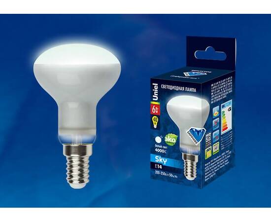 Лампа светодиодная рефлекторная (UL-00001492) Uniel E14 6W 4000K матовая LED-R50-6W/NW/E14/FR PLS02W, изображение 2