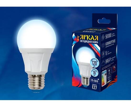 Лампа светодиодная (UL-00005034) Uniel E27 16W 4000K матовая LED-A60 16W/4000K/E27/FR PLP01WH, изображение 2
