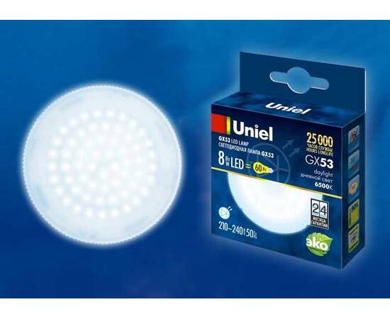 Лампа светодиодная (UL-00005311) Uniel GX53 6W 6500K матовая LED-GX53-6W/6500K/GX53/FR PLZ01WH, изображение 2