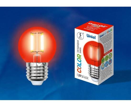 Лампа светодиодная филаментная (UL-00002985) Uniel E14 5W красный LED-G45-5W/RED/E14 GLA02RD, изображение 2
