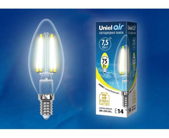 Лампа светодиодная филаментная (UL-00002212) Uniel E27 8W 4000K прозрачная LED-A60-8W/NW/E27/CL GLA0, изображение 2