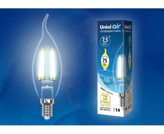 Лампа светодиодная филаментная (UL-00003255) Uniel E27 7,5W 4000K прозрачная LED-G45-7,5W/NW/E27/CL, изображение 2