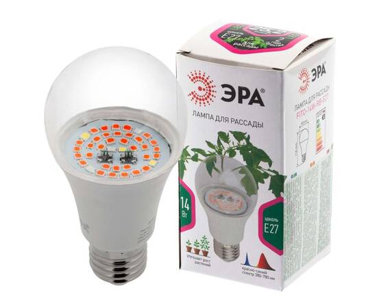 Фитолампа для растений светодиодная ЭРА E27 14W 1310K FITO-14W-RB-E27-K Б0039071
