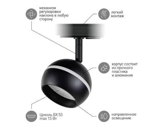 Трековый светильник Эра TR47 - GX53 BK Б0054156, изображение 6