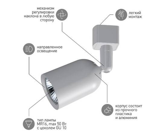 Трековый светильник Эра TR41-GU10 WH Б0054172, изображение 10
