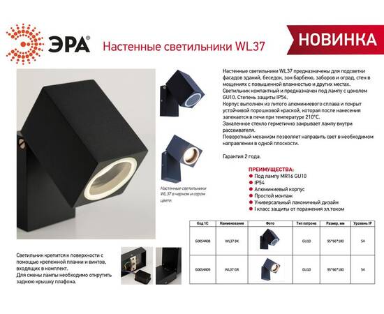 Архитектурный светильник Эра WL37 GR Б0054409, изображение 3