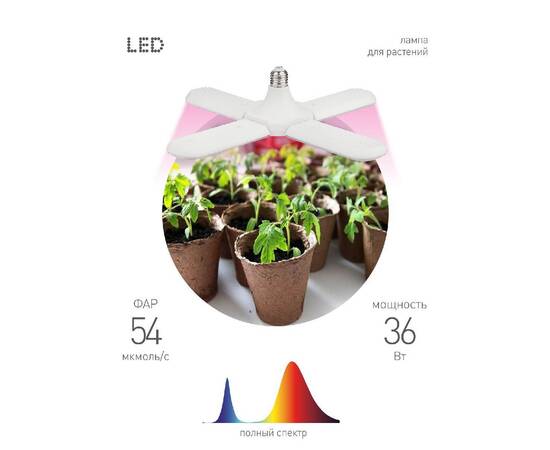 Светильник для растений Эра FITO-36W-RB-E27-FOLD Б0053289, изображение 2