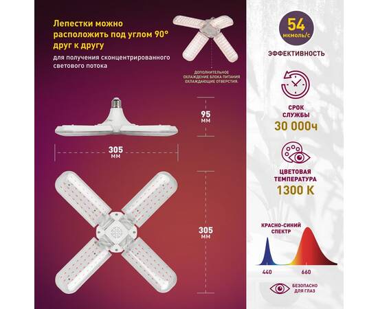 Светильник для растений Эра FITO-36W-RB-E27-FOLD Б0053289, изображение 11