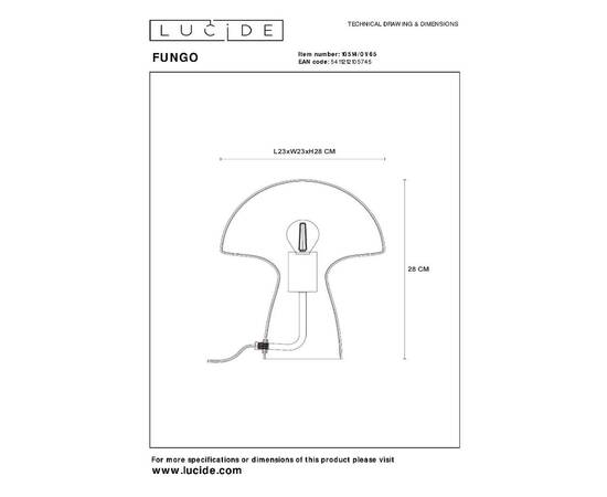 Настольная лампа Lucide Fungo 10514/01/65, изображение 4