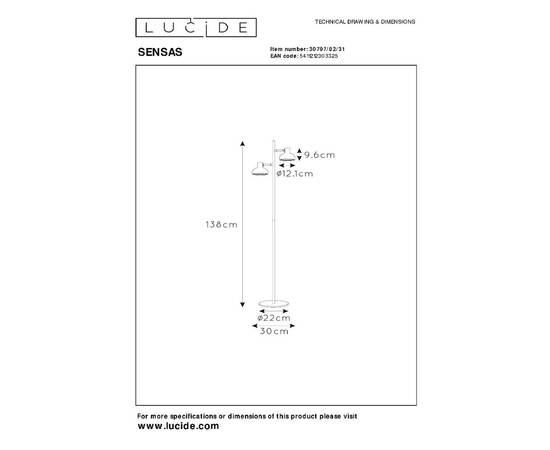 Торшер Lucide Sensas 30797/02/31, изображение 3
