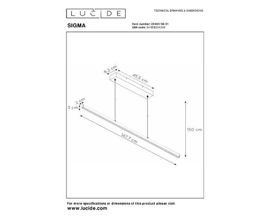Подвесной светильник Lucide Sigma 23463/36/31, изображение 7