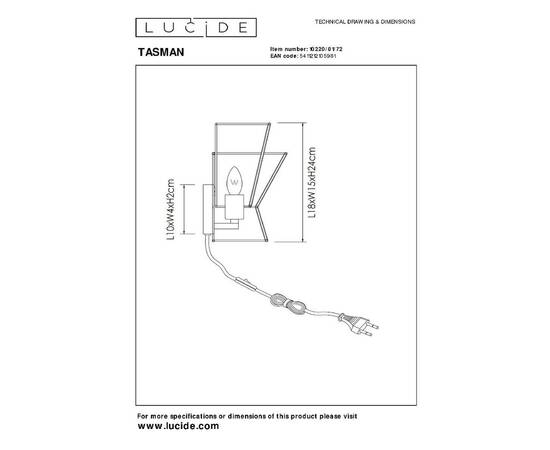 Настенный светильник Lucide Tasman 10220/01/72, изображение 5