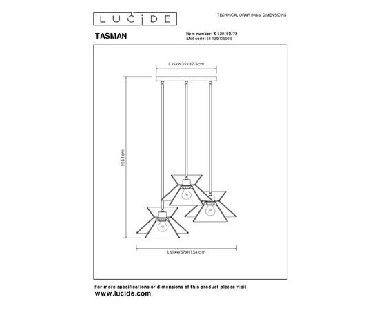 Подвесной светильник Lucide Tasman 10420/03/72, изображение 8