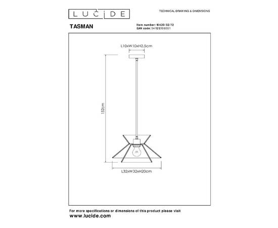 Подвесной светильник Lucide Tasman 10420/32/72, изображение 8
