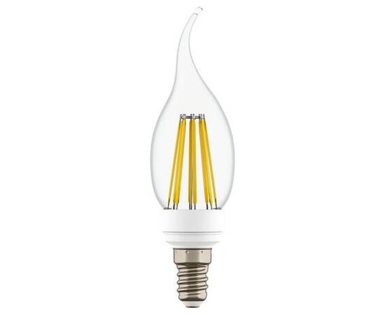 Лампа светодиодная филаментная Lightstar LED Filament Е14 6W 4000K свеча на ветру прозрачная 933604