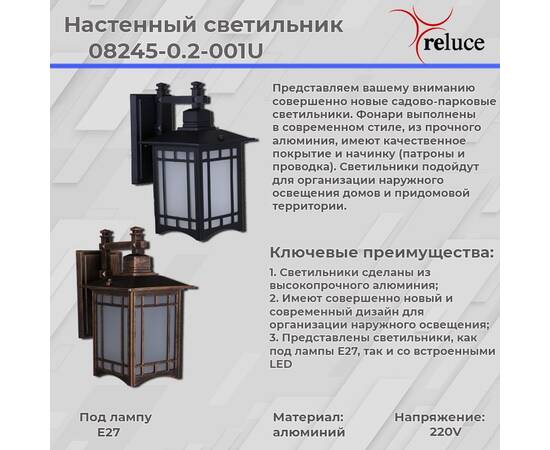 Уличный настенный светильник Reluce 08245-0.2-001U BKG, изображение 2