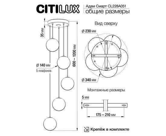 Подвесной светильник Citilux Адам Смарт CL228A051, изображение 5