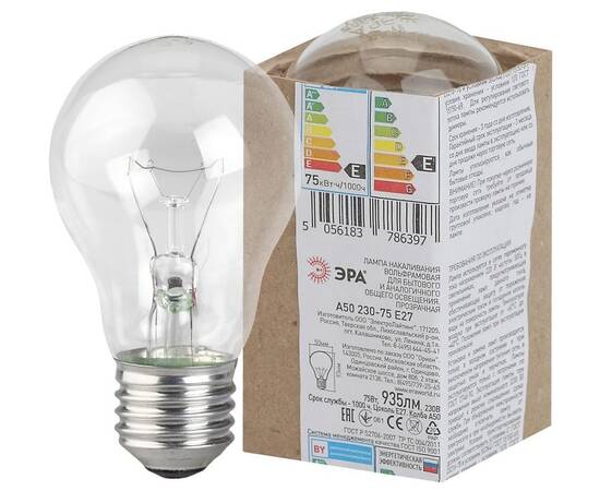 Лампа накаливания Эра E27 75W A50 75-230-E27 (гофра) Б0039119