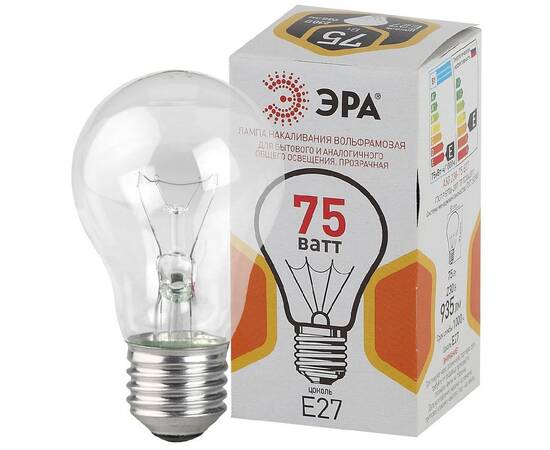 Лампа накаливания Эра E27 75W A50 75-230-Е27-CL Б0039123, изображение 4
