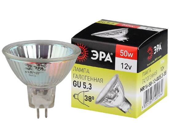 Лампа галогенная Эра GU5.3 50W 3000K GU5.3-MR16-50W-12V-CL C0027358