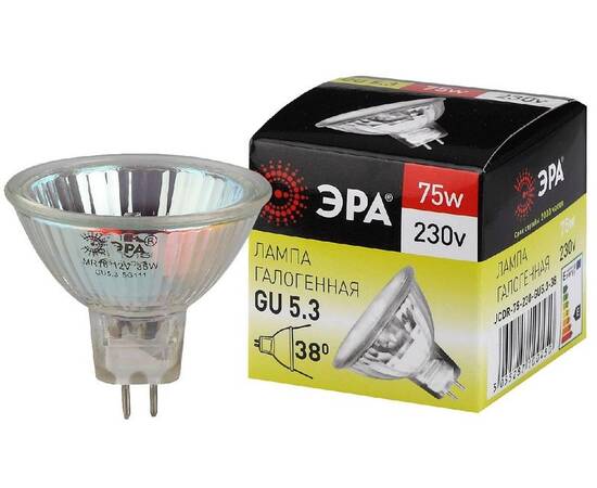 Лампа галогенная Эра GU5.3 75W 3000K GU5.3-JCDR (MR16) -75W-230V-CL C0027366