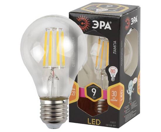 Лампа светодиодная Эра E27 9W 2700K F-LED A60-9W-827-E27 Б0043433