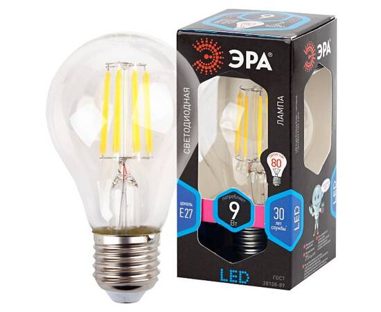 Лампа светодиодная Эра E27 9W 4000K F-LED A60-9W-840-E27 Б0043434