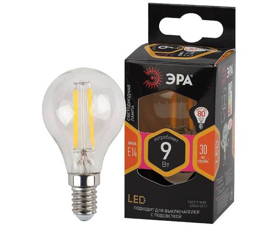 Лампа светодиодная Эра E14 9W 2700K F-LED P45-9w-827-E14 Б0047020
