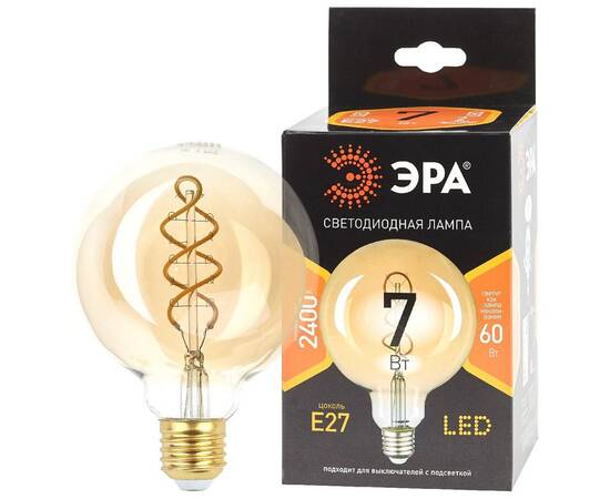 Лампа светодиодная Эра E27 7W 2400K F-LED G95-7W-824-E27 spiral gold Б0047663